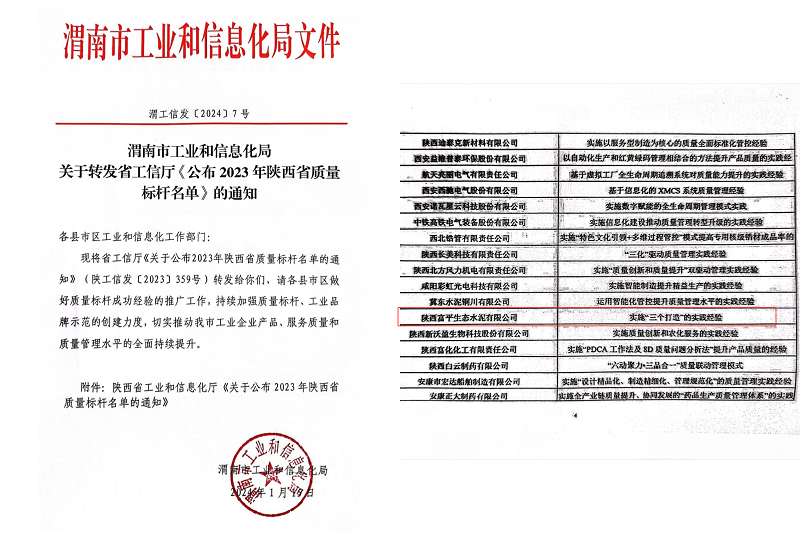 喜報！富平公司榮獲陜西省質(zhì)量標桿榮譽(yù)